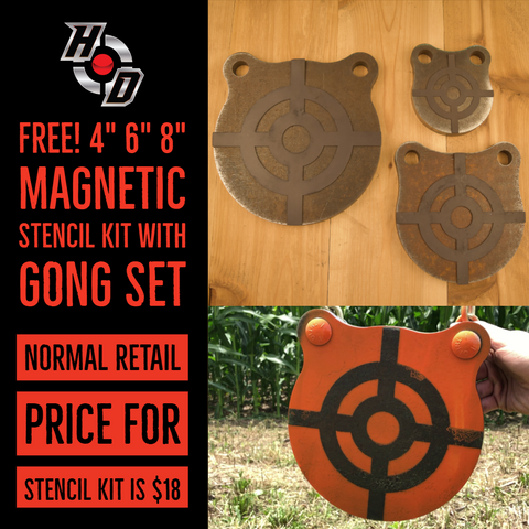 1/2" AR500 4" 6" 8" Gong Set With Painting Stencil Kit
